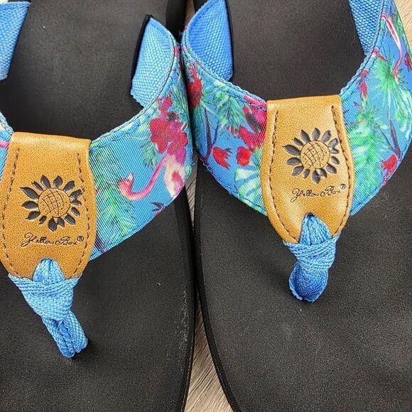 Yellow Box Flamengo Tropical Patern Flip Flop Sandals Size 10 - Picture 4 of 9
